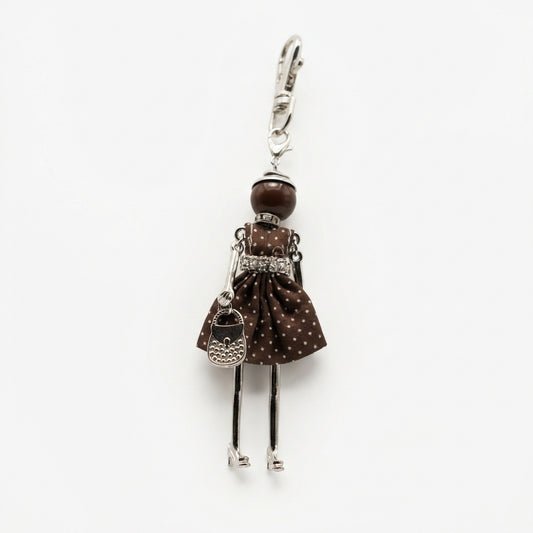 Bijou Doll Purse Charm | Silver Brown white dots