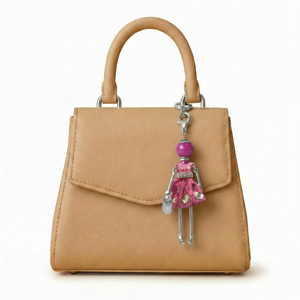 Bijou Doll Purse Charm | Silver Dark Pink Sequins