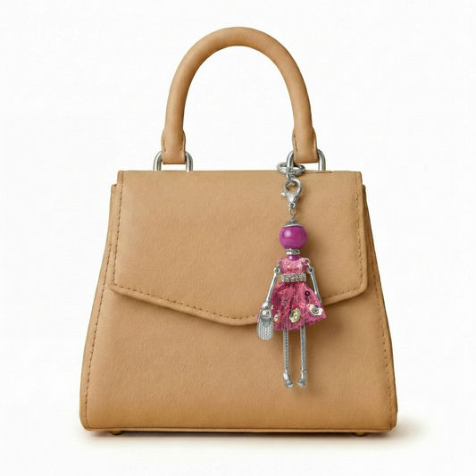 Bijou Doll Purse Charm | Silver Dark Pink Sequins