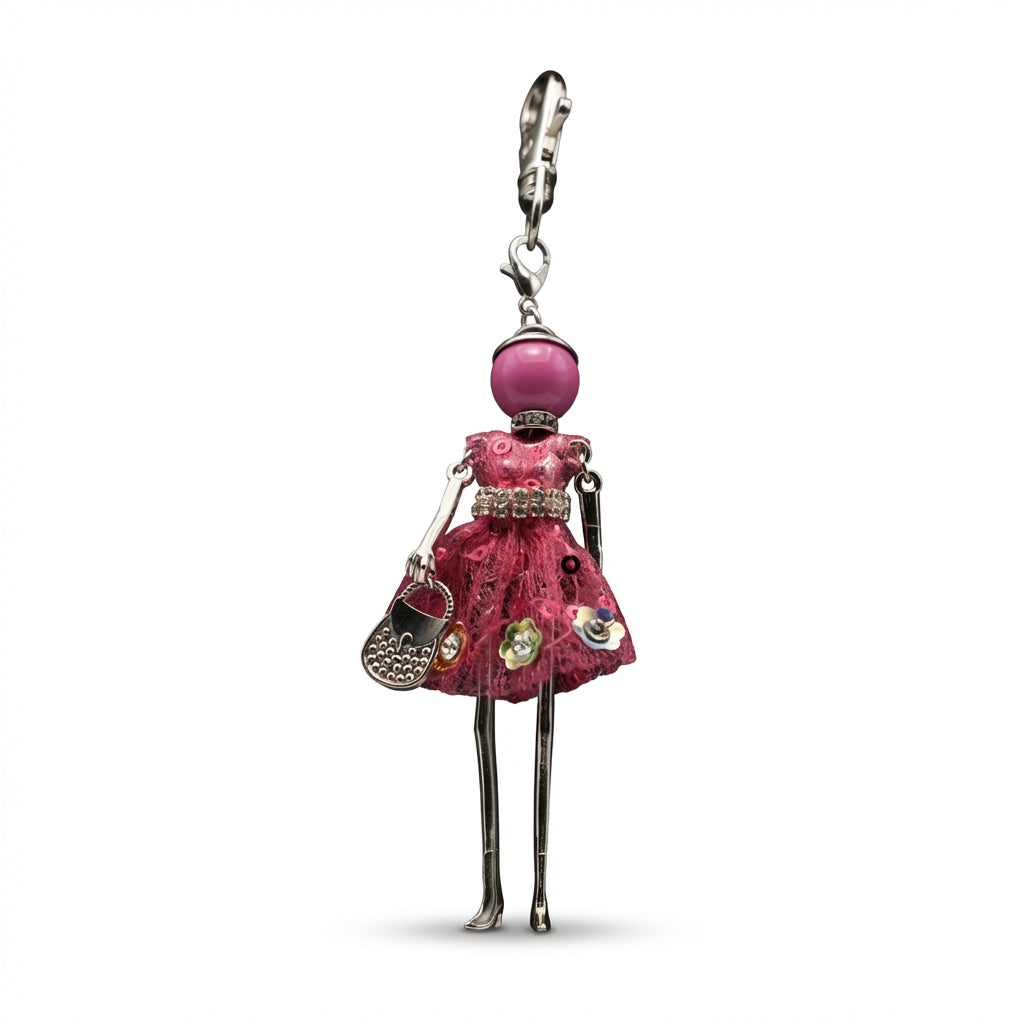 Bijou Doll Purse Charm | Silver Dark Pink Sequins