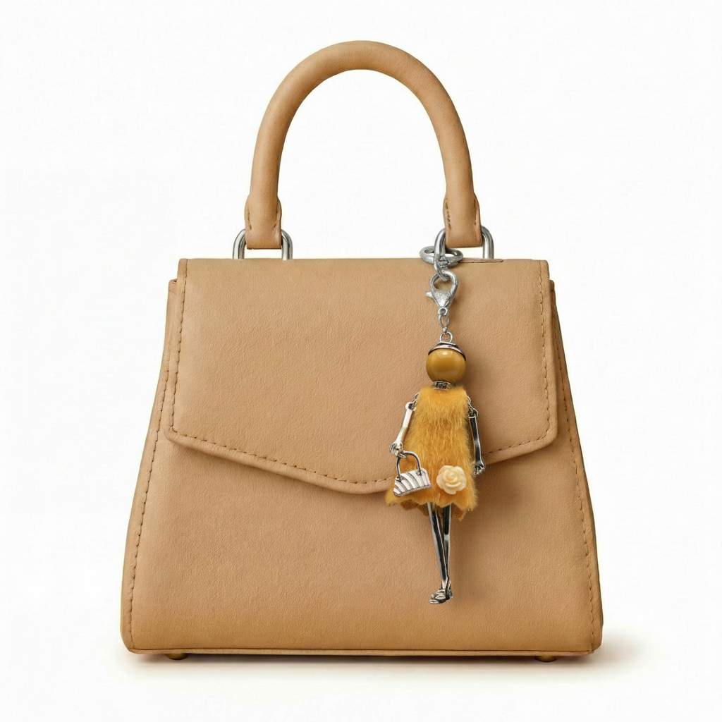 Bijou Doll Purse Charm | Silver Dark Yellow Feux Fur