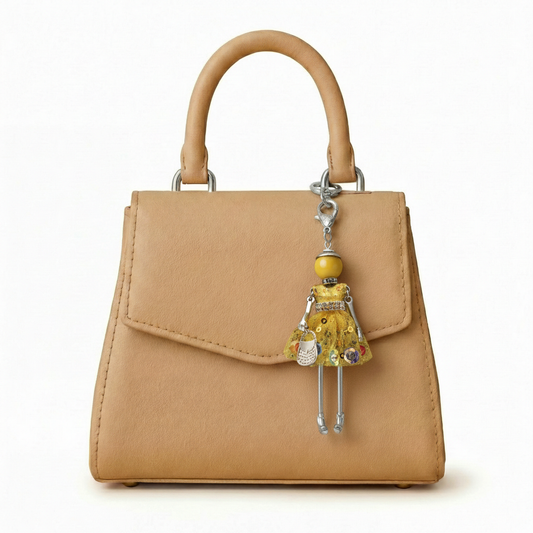 Bijou Doll Purse Charm | Silver Dark Yellow Sequins