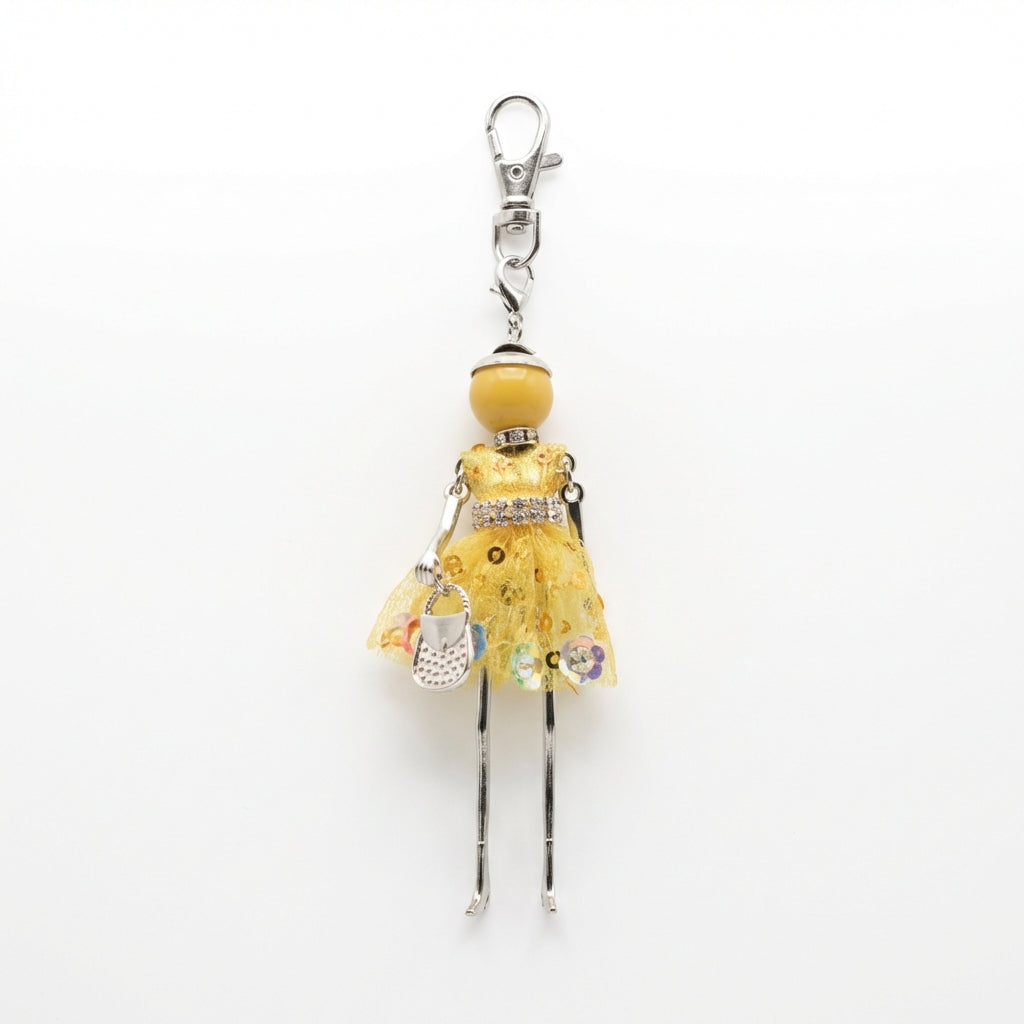 Bijou Doll Purse Charm | Silver Dark Yellow Sequins