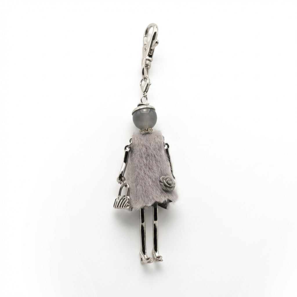 Bijou Doll Purse Charm | Silver Gray Feux Fur