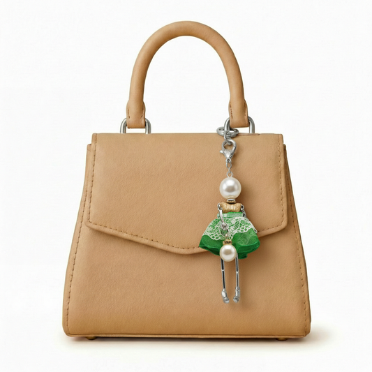 Bijou Doll Purse Charm | Silver Green white lace