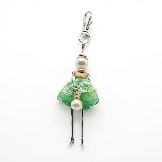 Bijou Doll Purse Charm | Silver Green white lace