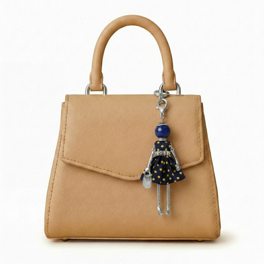 Bijou Doll Purse Charm | Silver Navy Gold Dots