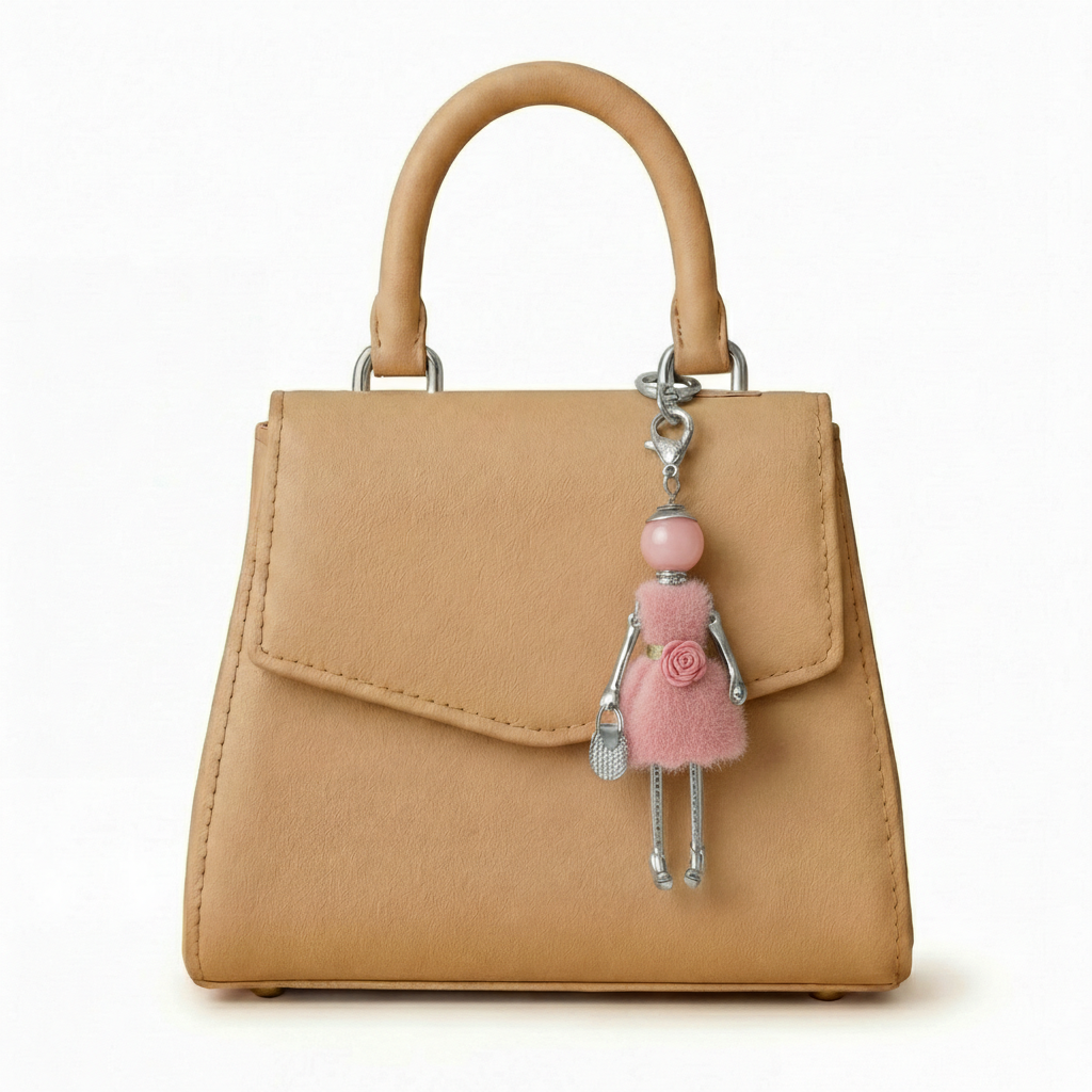 Bijou Doll Purse Charm | Silver Pink Feux Fur