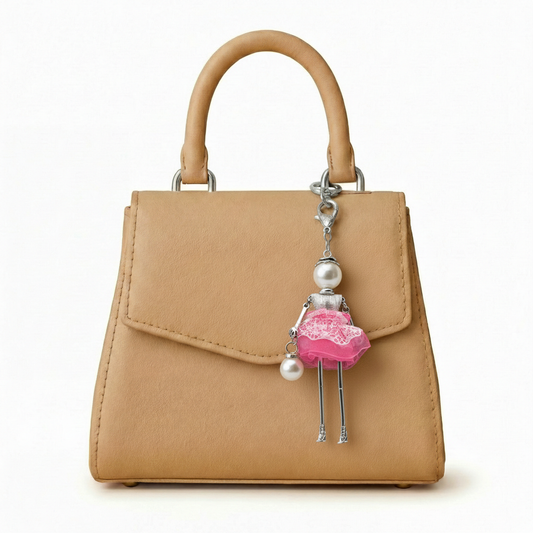 Bijou Doll Purse Charm | Silver Pink white lace