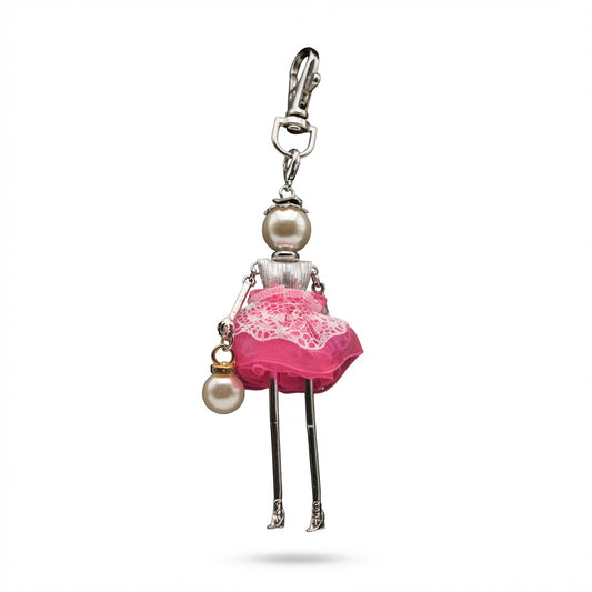 Bijou Doll Purse Charm | Silver Pink white lace