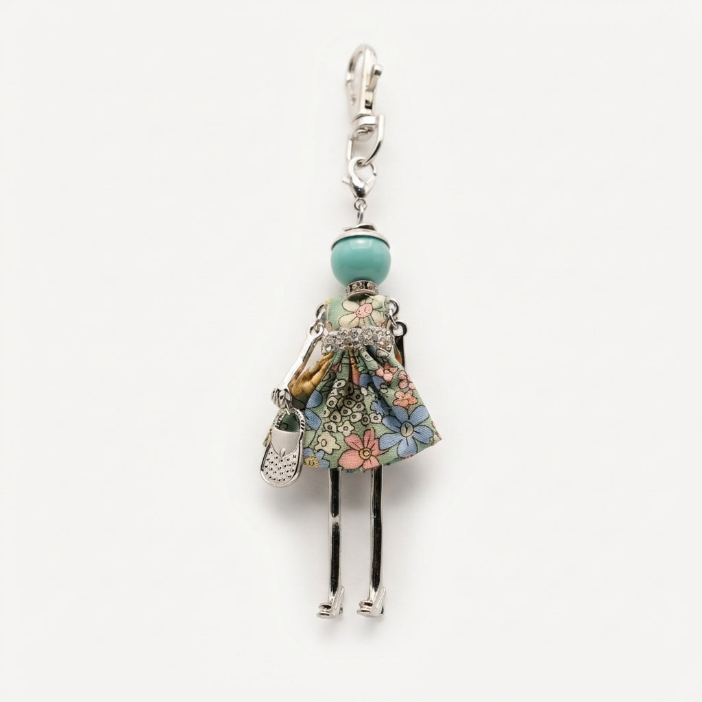 Bijou Doll Purse Charm | Silver Teal Floral