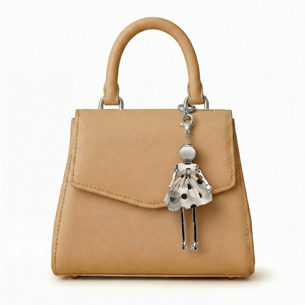 Bijou Doll Purse Charm | Silver White Polka Dots