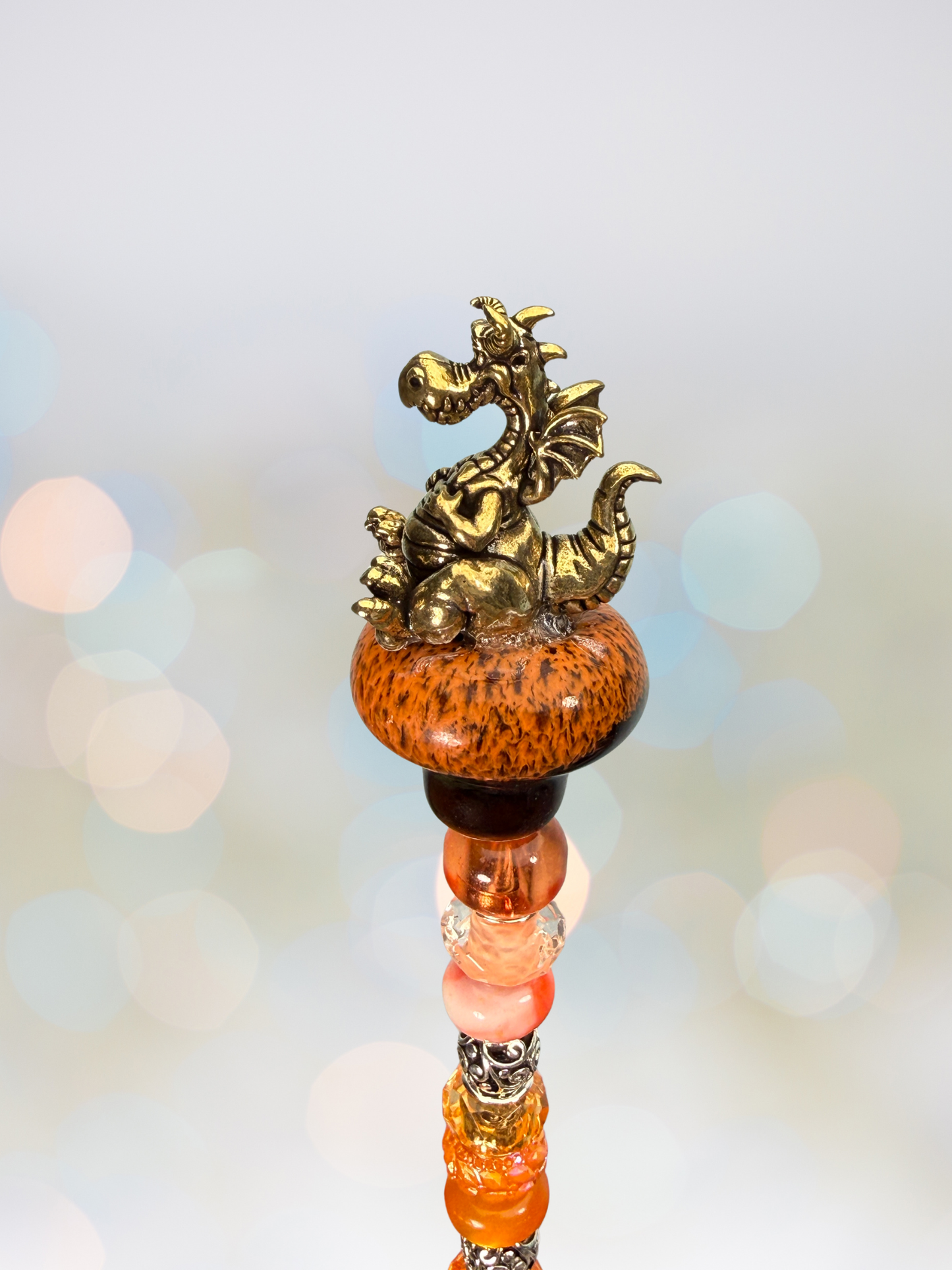 Fairy Garden Suncatcher Stakes | Ceramic Dragon Chubby Orange