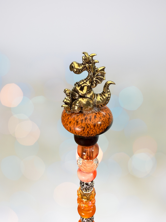 Fairy Garden Suncatcher Stakes | Ceramic Dragon Chubby Orange