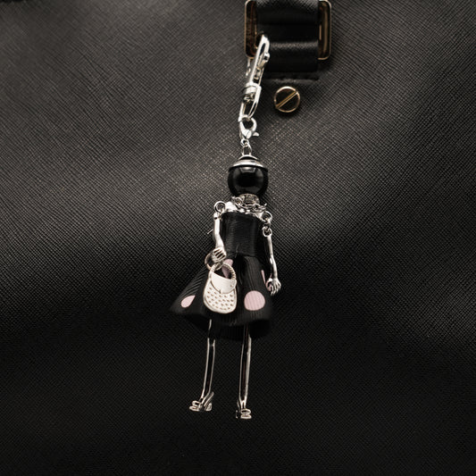 Bijou Doll Purse Charm | Black with Pink Dots