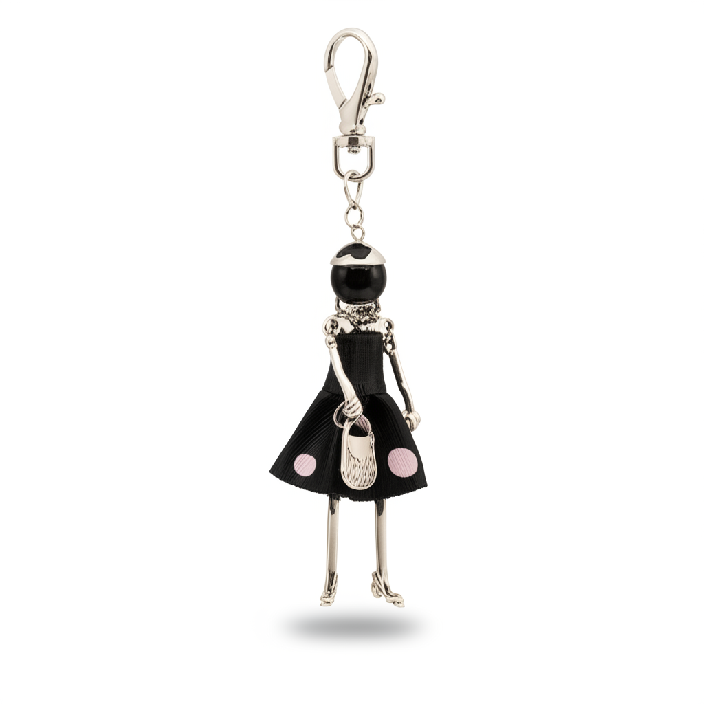 Bijou Doll Purse Charm | Black with Pink Dots
