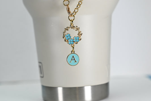 Monogram Charm | Gold Wreath | Turquoise
