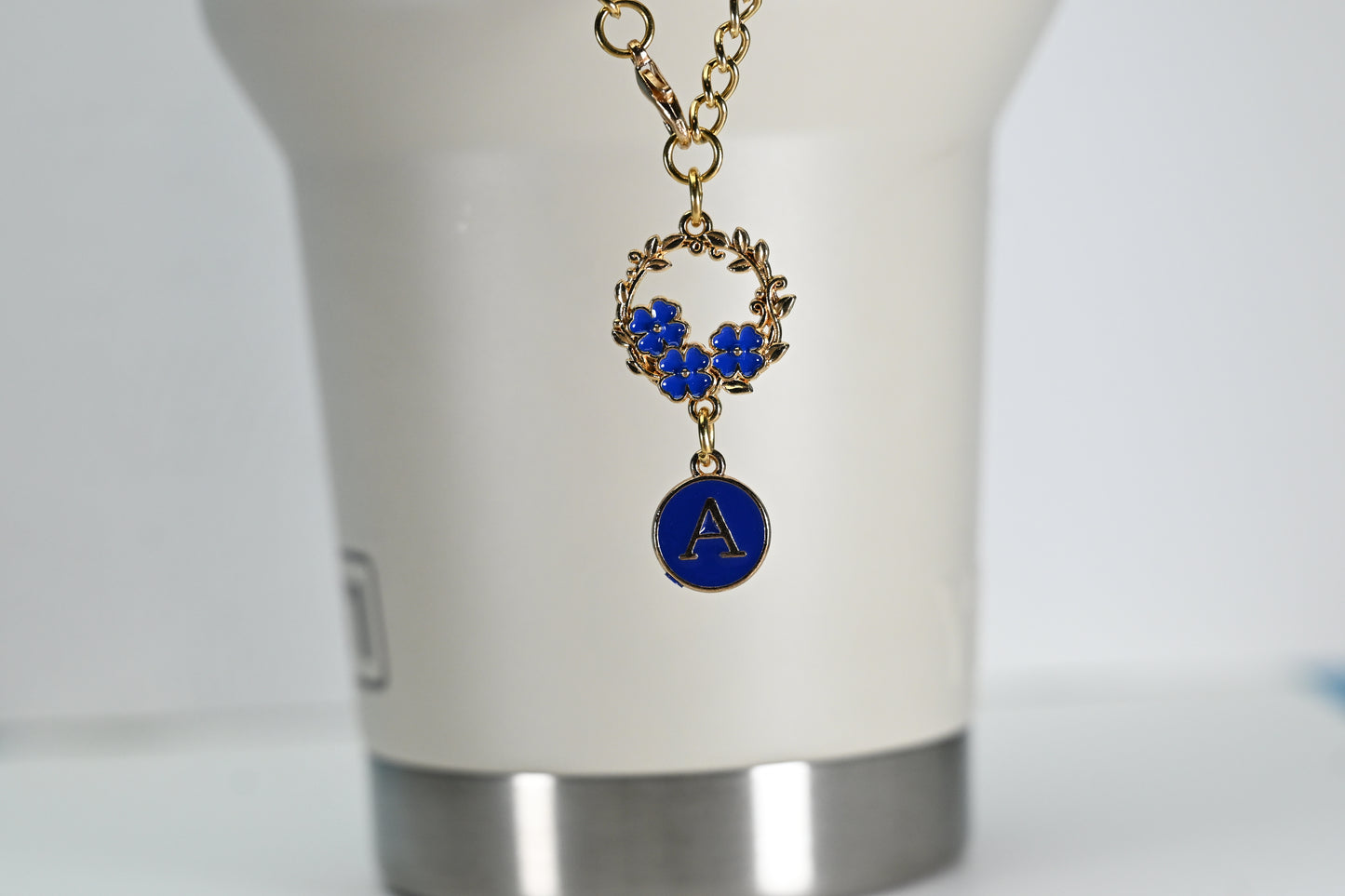 Monogram Charm | Gold Wreath | Blue