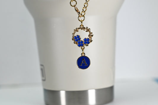 Monogram Charm | Gold Wreath | Blue