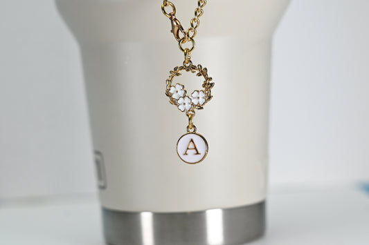 Monogram Charm | Gold Wreath | White