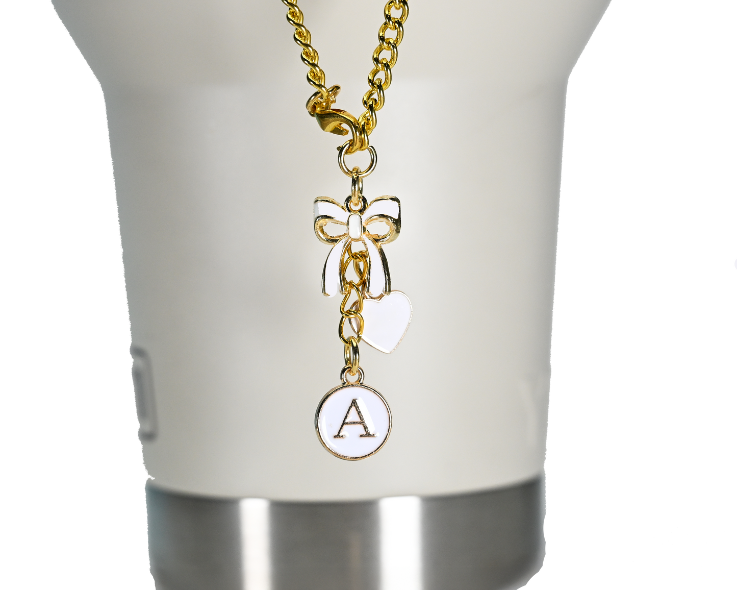 Monogram Charm | Gold Bow | White