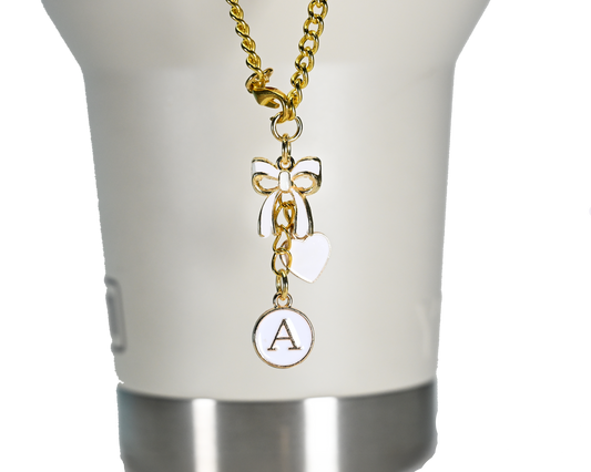 Monogram Charm | Gold Bow | White