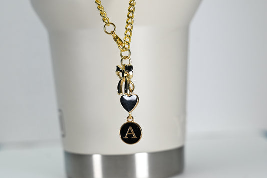 Monogram Charm | Gold Bow | Black