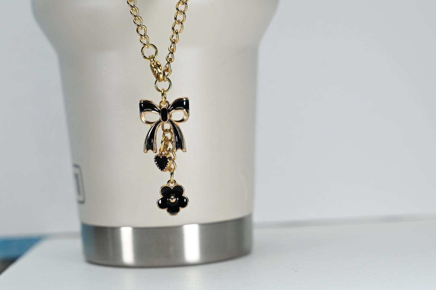 Monogram Charm | Gold Bow | Black