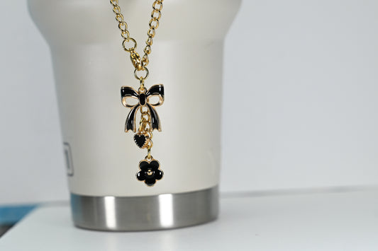 Monogram Charm | Gold Bow | Black