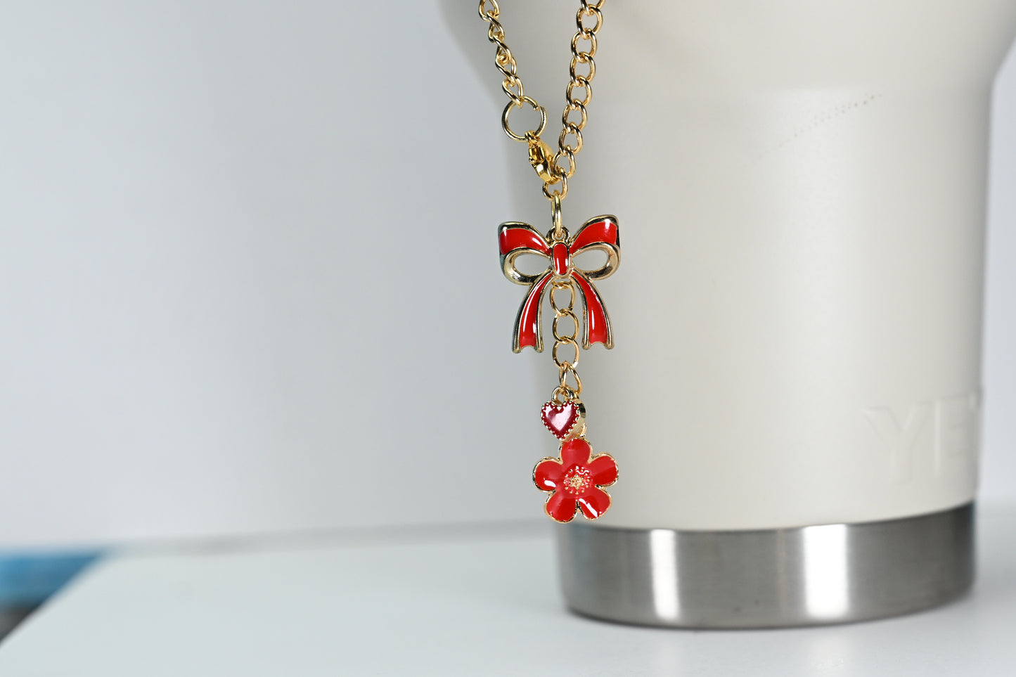 Monogram Charm | Gold Bow | Red