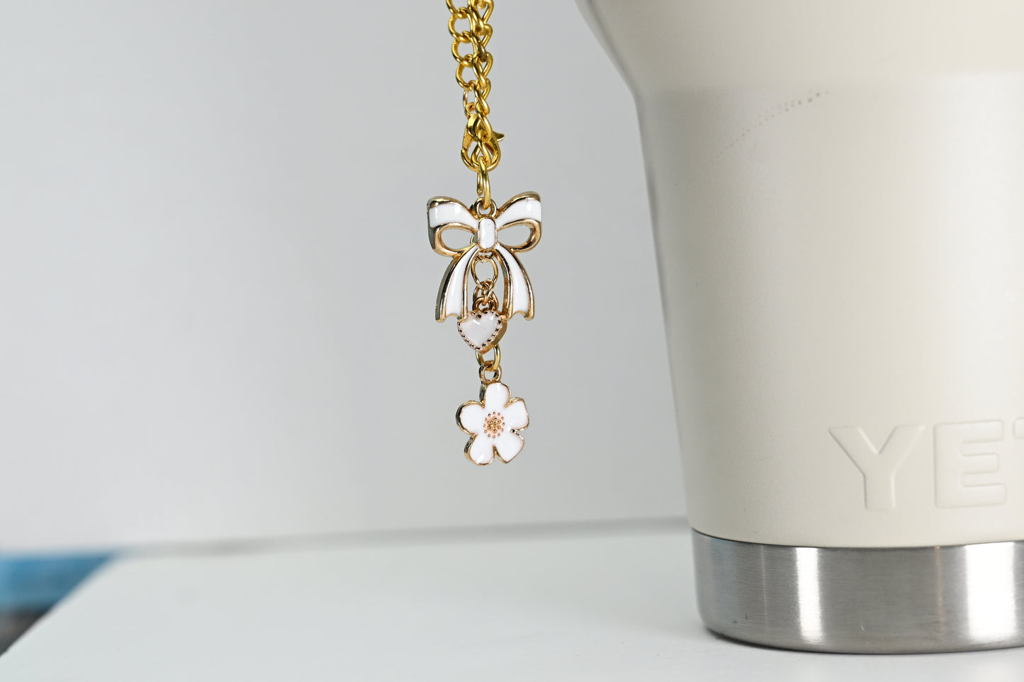 Monogram Charm | Gold Bow | White