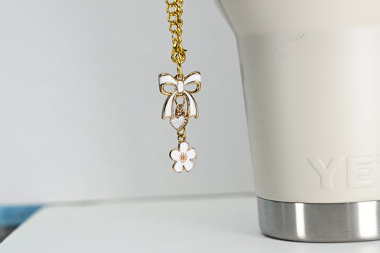 Monogram Charm | Gold Bow | White