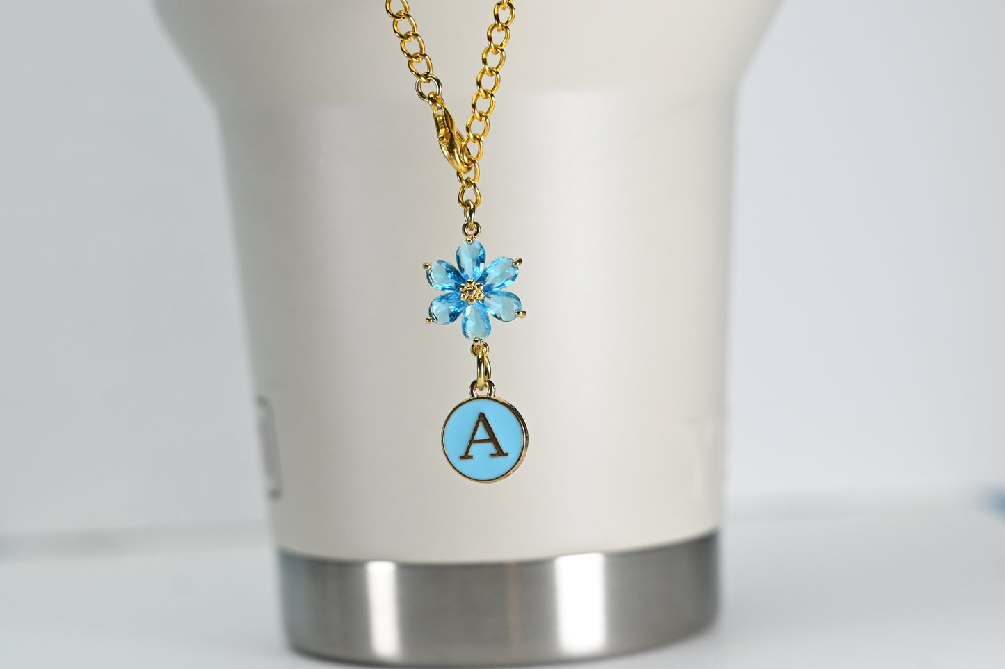 Monogram Charm | Gold Flower | Blue