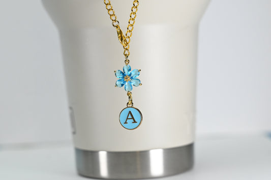 Monogram Charm | Gold Flower | Blue