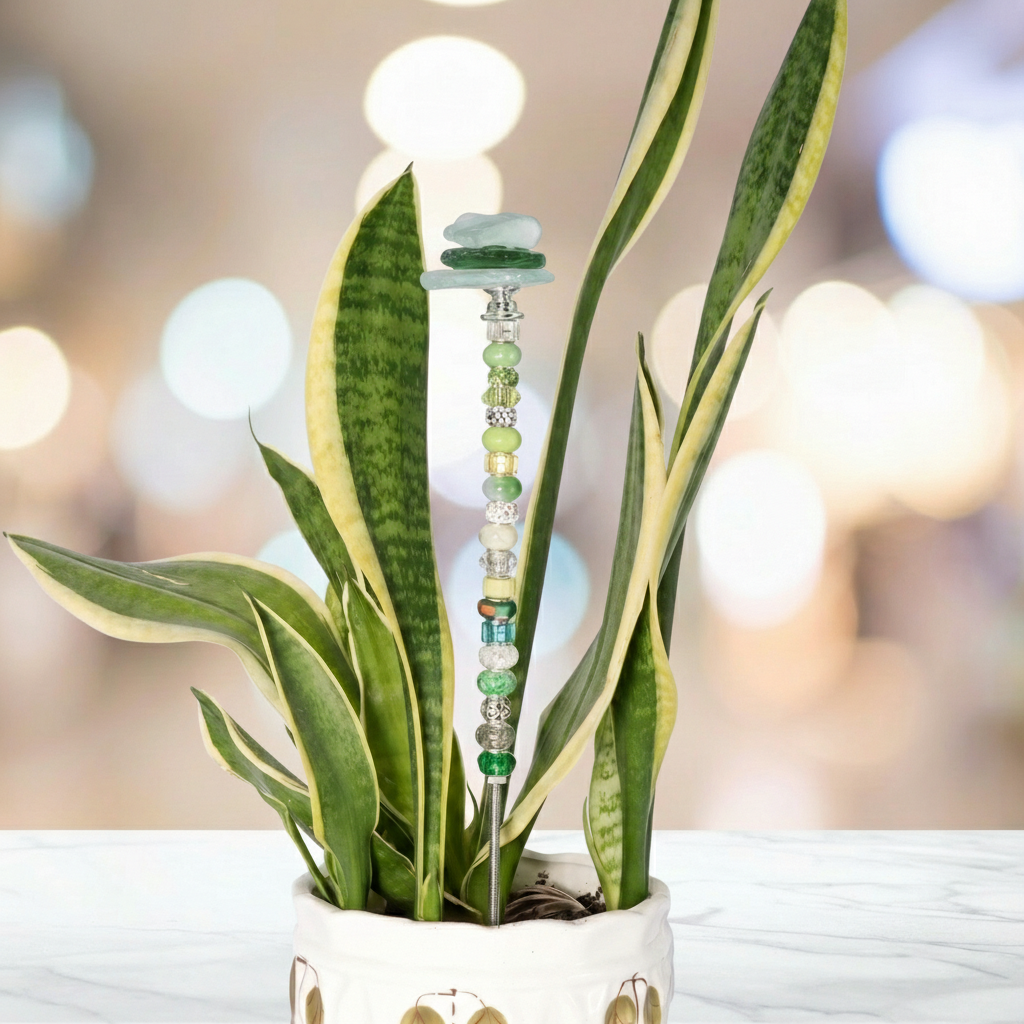 Fairy Garden Suncatcher Stakes | Beach Glass Stacked Green
