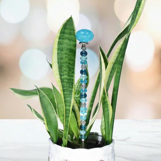 Fairy Garden Suncatcher Stakes | Bubble Glass Oval Blue
