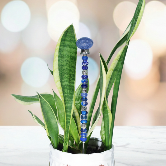 Fairy Garden Suncatcher Stakes | Bubble Glass Oval Dark Blue