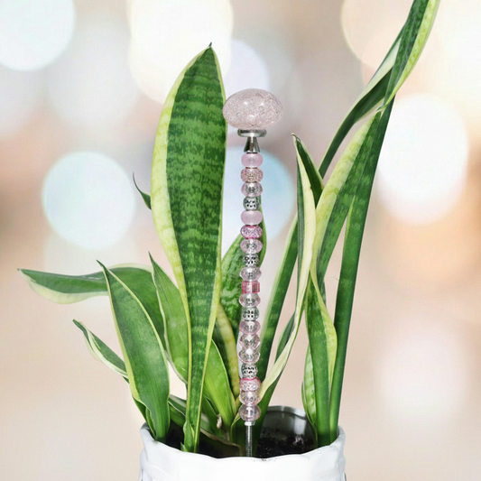 Fairy Garden Suncatcher Stakes | Bubble Glass Oval Light Pink