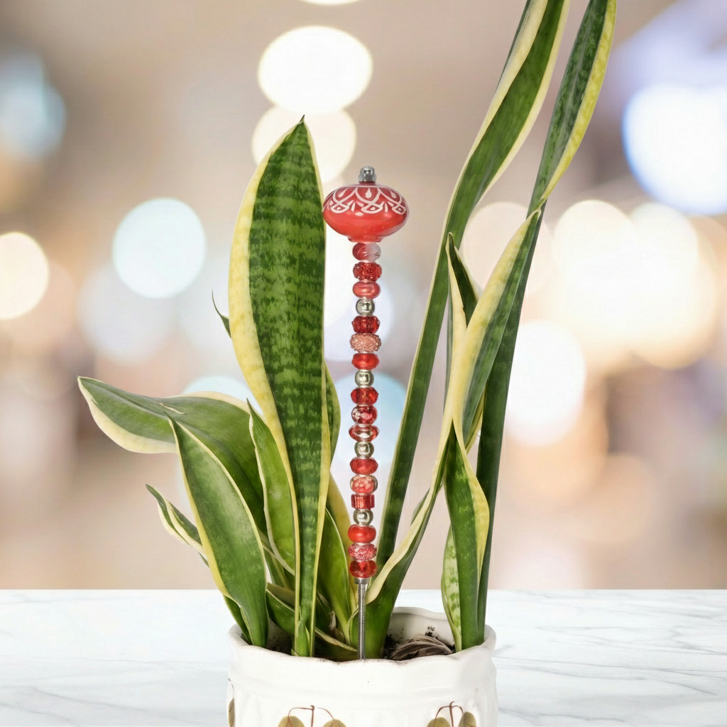 Fairy Garden Suncatcher Stakes | Ceramic Acorn Red