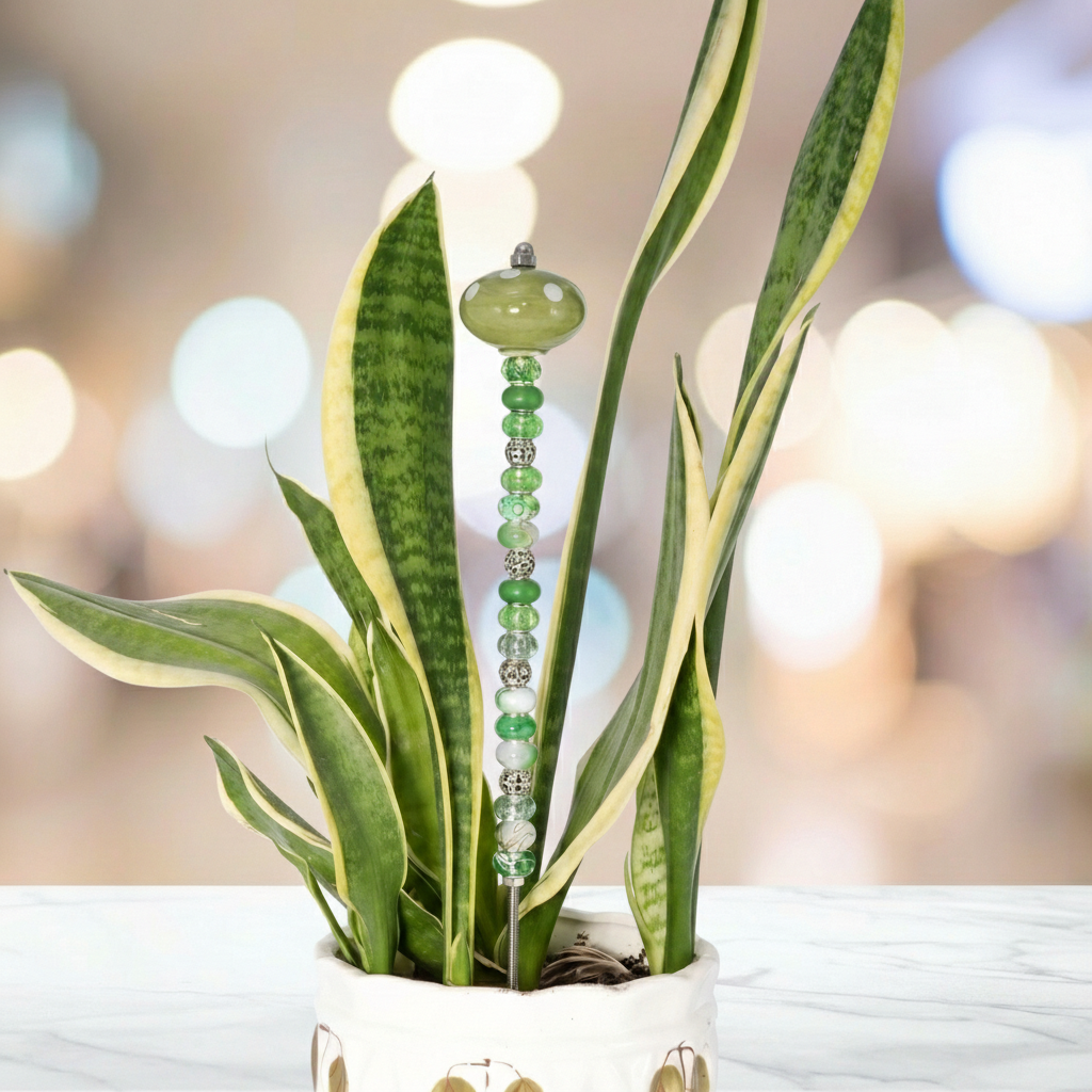 Fairy Garden Suncatcher Stakes | Ceramic Polka Dots Green