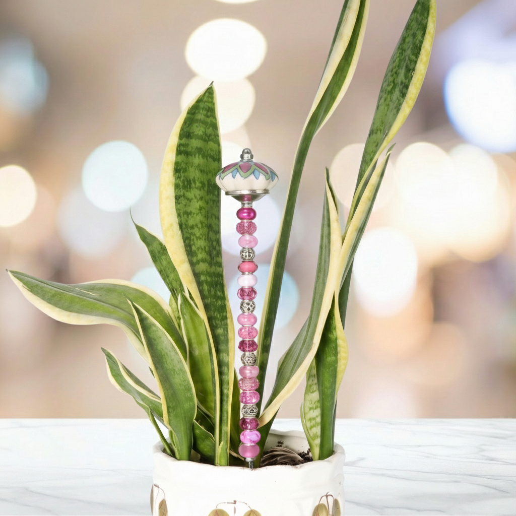 Fairy Garden Suncatcher Stakes | Ceramic Fluted Pink Silver