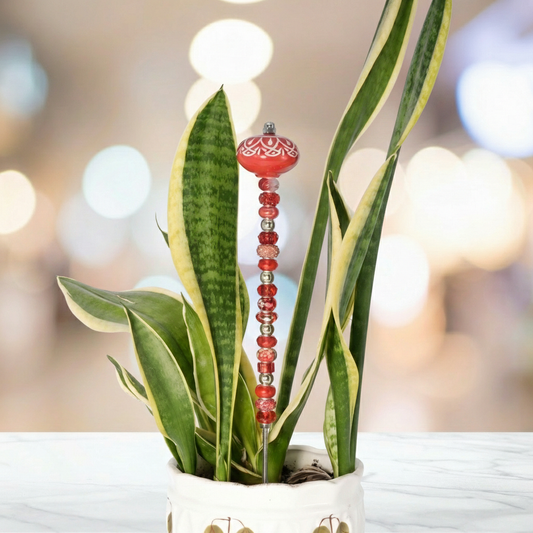 Fairy Garden Suncatcher Stakes | Ceramic Round Red