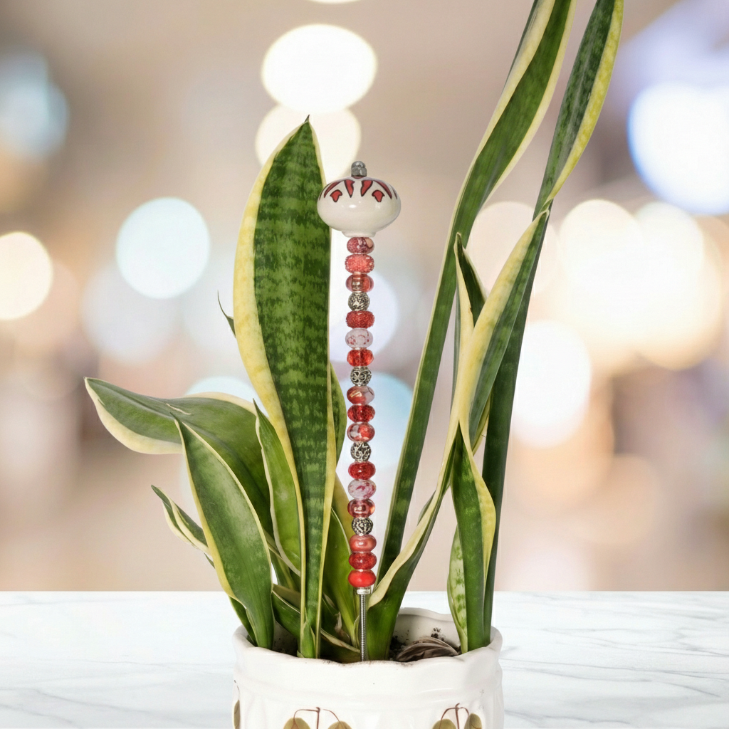 Fairy Garden Suncatcher Stakes | Ceramic Round Red