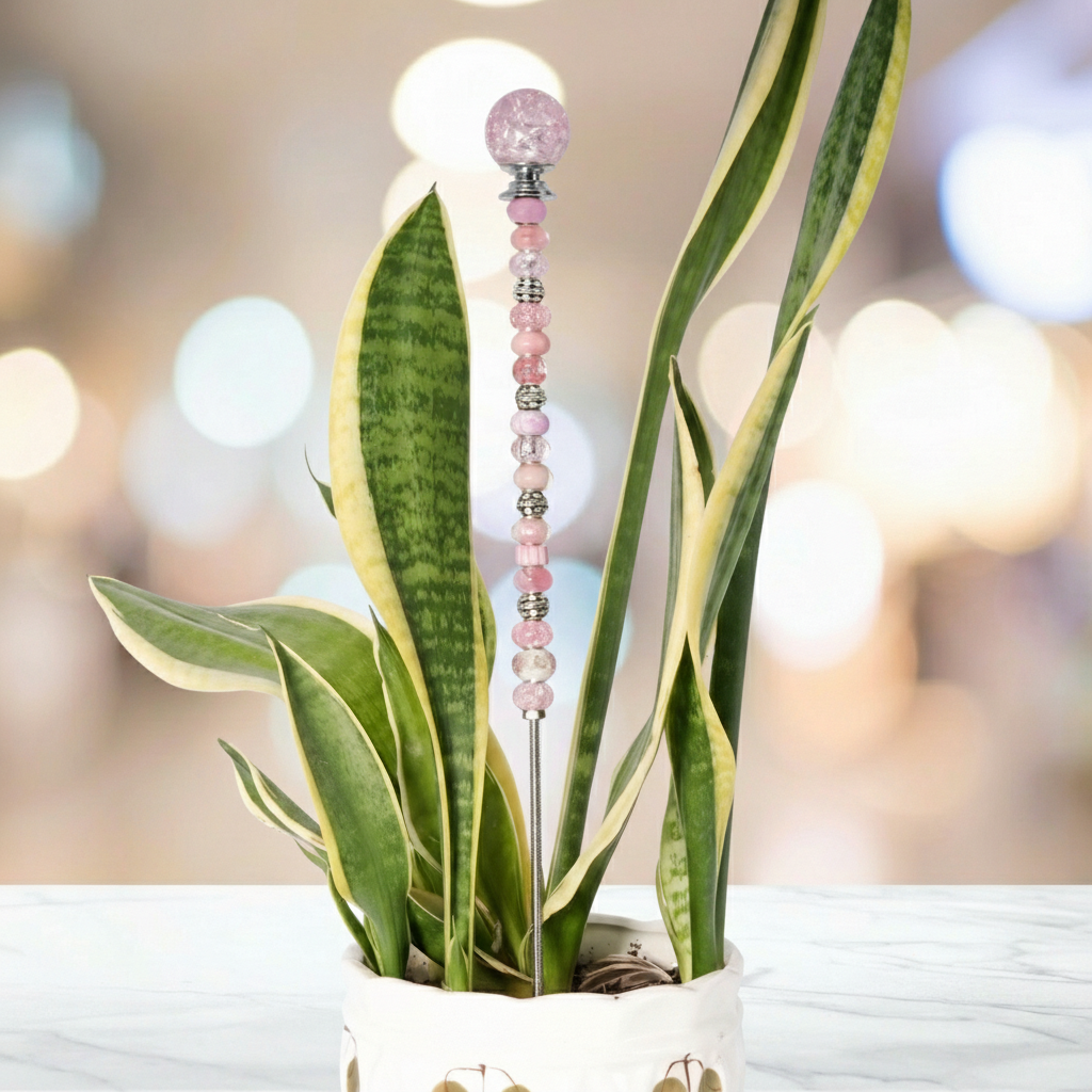 Fairy Garden Suncatcher Stakes | Crackle Glass Pink