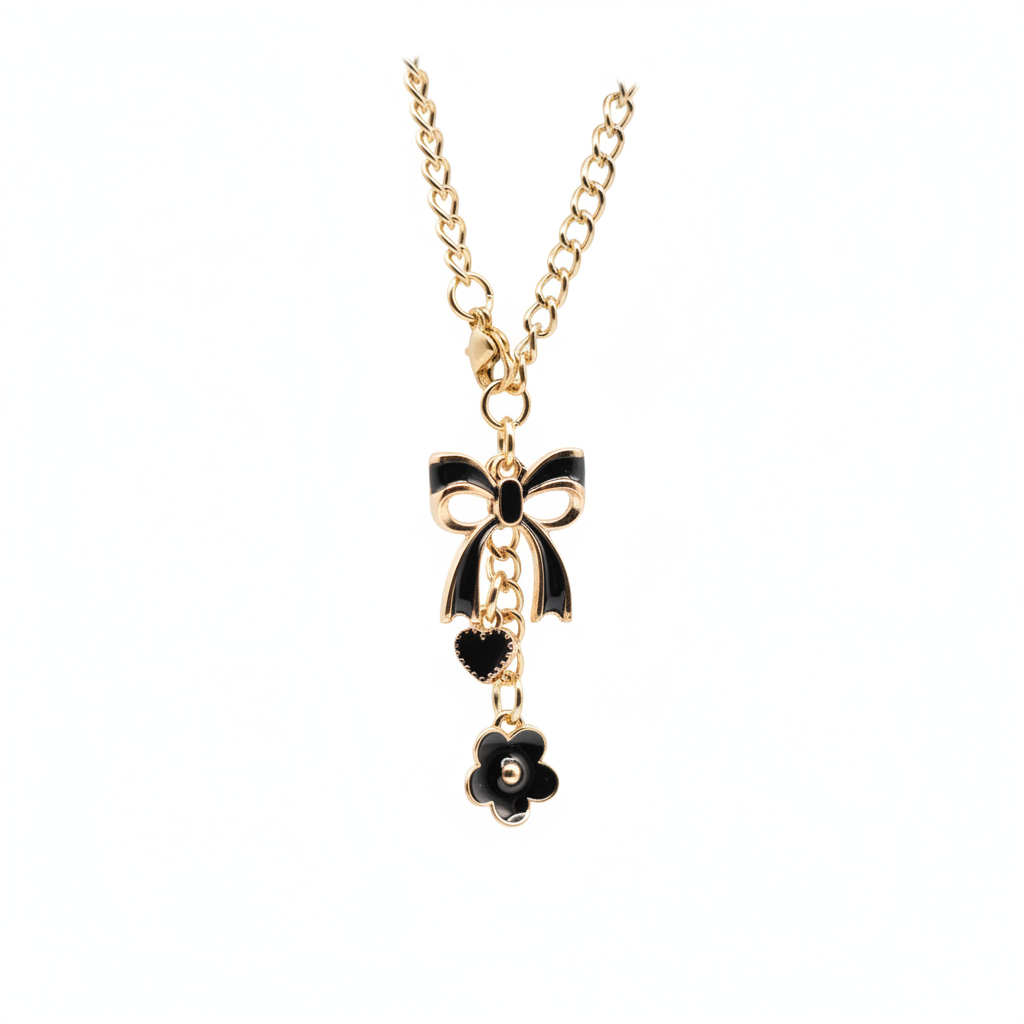 Monogram Charm | Gold Bow | Black