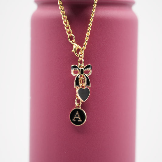 Monogram Charm | Gold Bow | Black