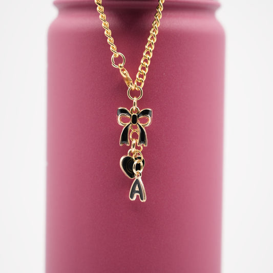 Monogram Charm | Gold Bow | Black