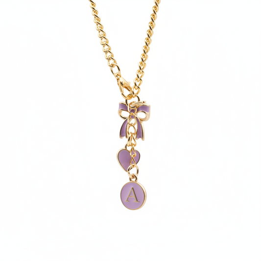 Monogram Charm | Gold Bow | Purple