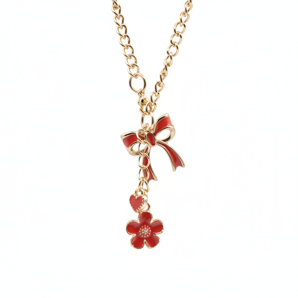 Monogram Charm | Gold Bow | Red