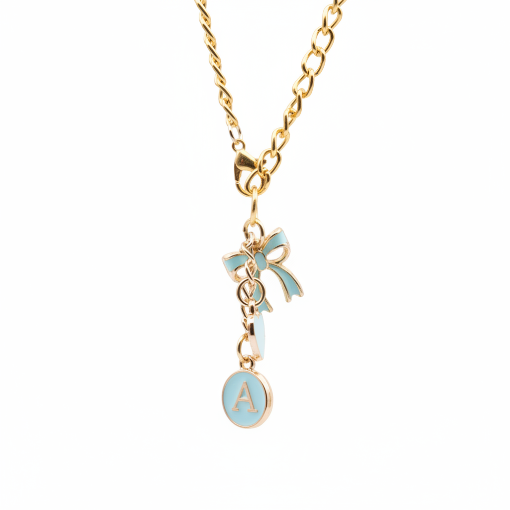 Monogram Charm | Gold Bow | Turquoise